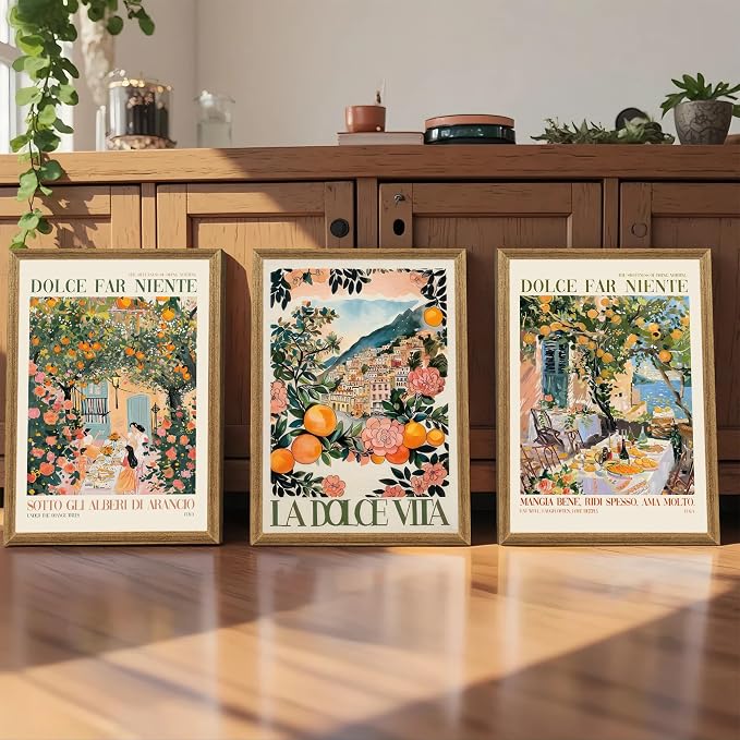 SYWENNOI 3 Pieces Wood Framed Italy Scenes Canvas Wall Art, Tuscan Wall Decor - Image 3
