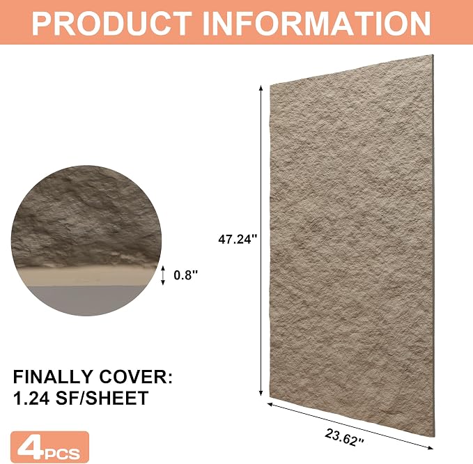 KASARO PU 3D Faux Stone Wall Panels, Cement Texture Accent - Image 6