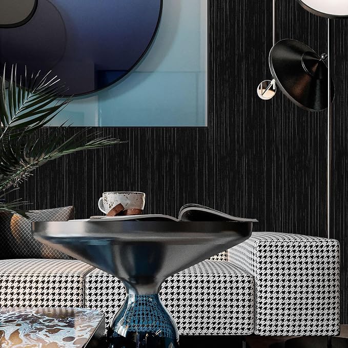 Black Grasscloth Peel and Stick Wallpaper Vintage Texture Removable Waterproof - Image 7