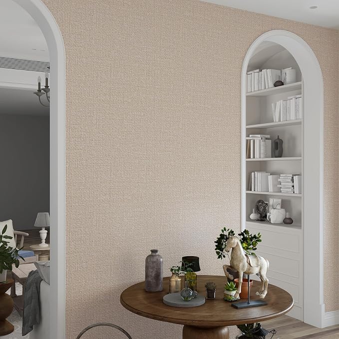 Grasscloth Peel and Stick Wallpaper 20.8"x394" Beige Thick Fabric Textured - Image 7