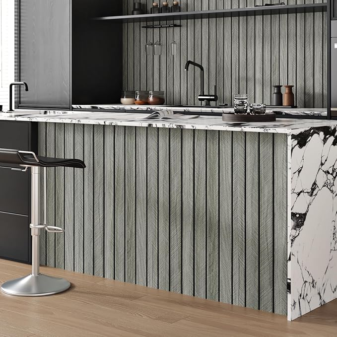 Grey Wood Wall Slat Panels Peel and Stick 3D Fluted Wood Panels - Image 4