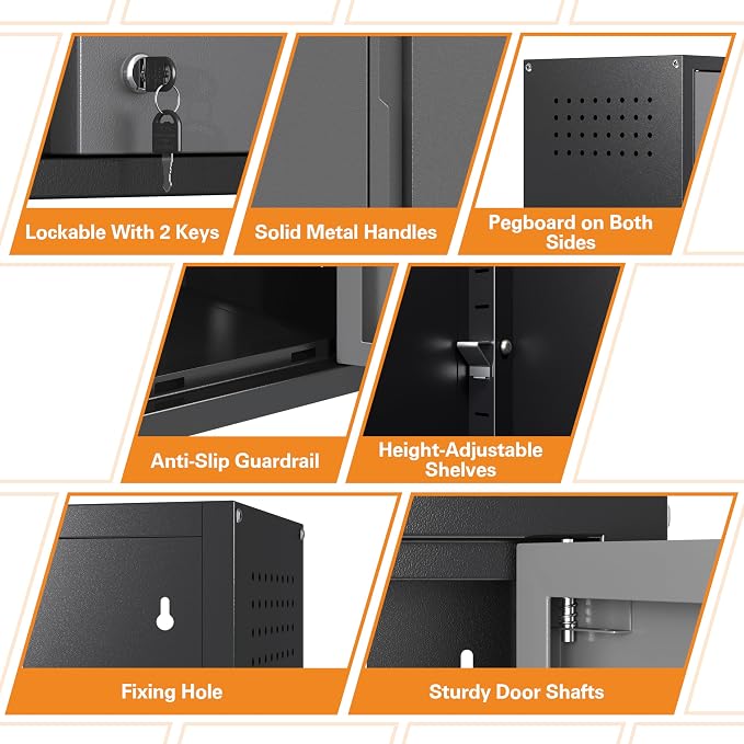Metal Garage Wall Cabinet with 2 Doors and 1 Adjustable Shelf, Lockable - Image 3