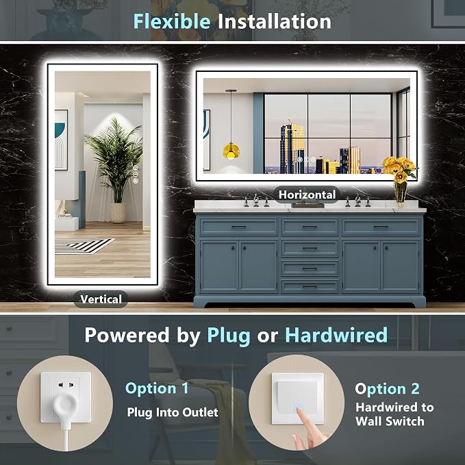72x40 Black Framed LED Bathroom Mirror - Image 7