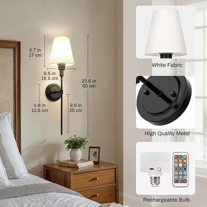 DORESshop Battery Operated Wall Sconce Set of 2, Wireless Wall Light Easy to - Image 9