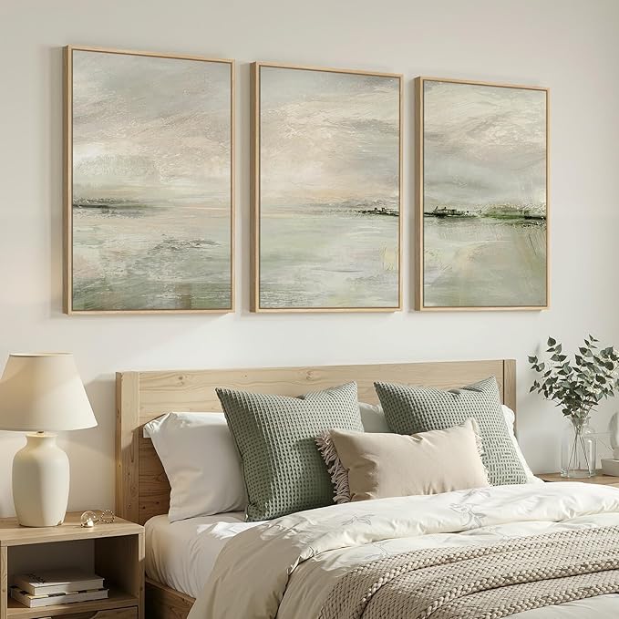 Large Framed Sage Green Abstract Landscape Wall Art - Image 2