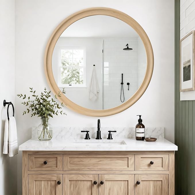 CULER Round Wall Mirrors 30 Inch, Natural Rustic Decorative Transitional Mirror - Image 2