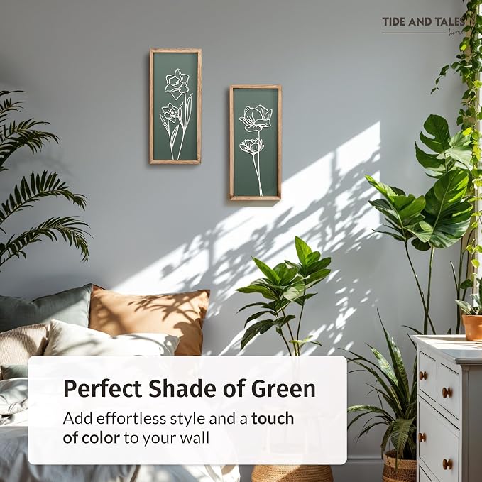 3D Floral Green Wall Art Lightweight, Wooden Ready-to-Hang Boho Framed Wall Art - Image 3