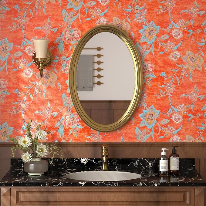 FunStick 17.5x354 Floral Wallpaper Peel and Stick Vintage Burnt Orange - Image 3