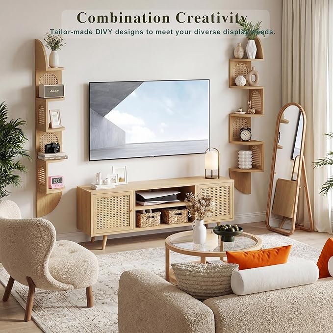 5-Tier Floating Corner Shelves for Wall, Zigzag Corner Shelf Unit, PVC Rattan - Image 2
