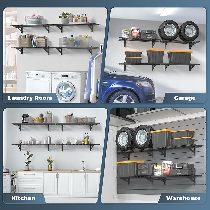 Jusgym 4 Pack Heavy Duty Garage Wall Shelving Set, Wall Mounted Garage Shelves - Image 6