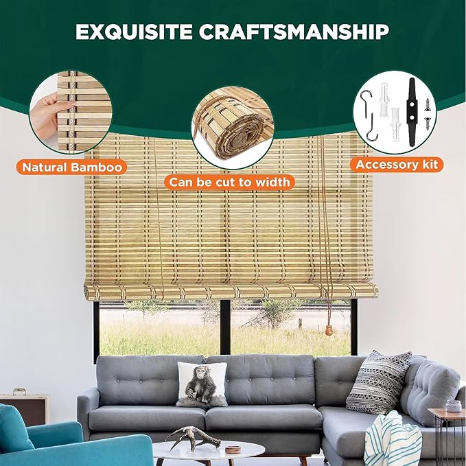Bamboo Blinds for Interior Windows, Custom Roller Shades for Indoor Window and - Image 3