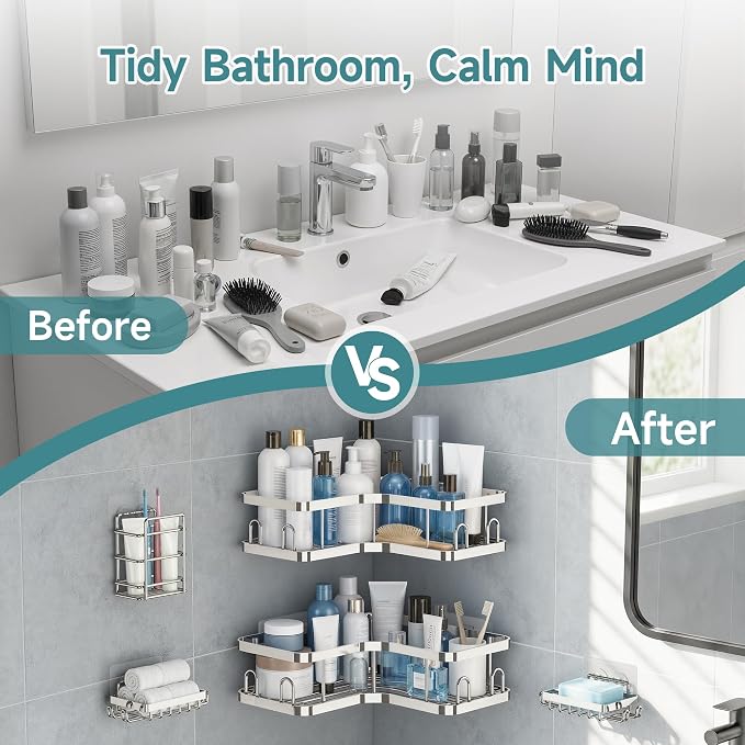 Veken Corner Adhesive Shower Caddy 3-Pack - Image 6