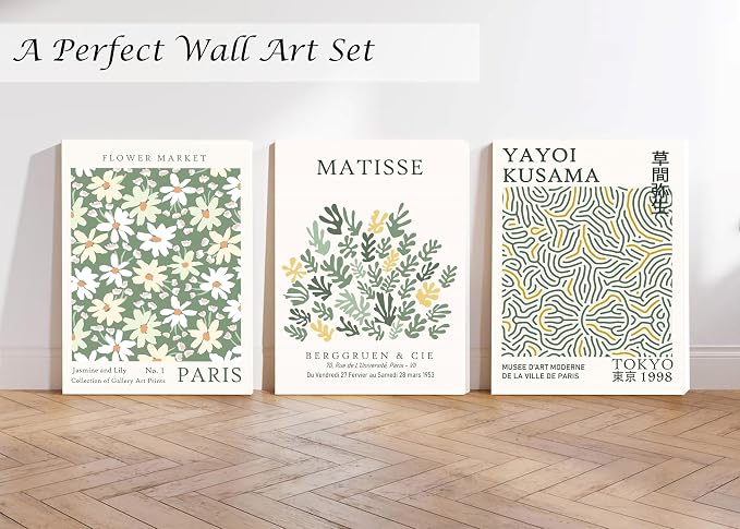 Induslyfe Large Framed Green Wall Art Canvas Decor Set of 3, Matisse Wall Art - Image 5