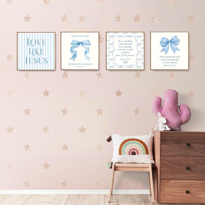 LARTSFRO Coquette Blue Bow Jesus Wall Art Decor Posters, Light Blue Bow - Image 3
