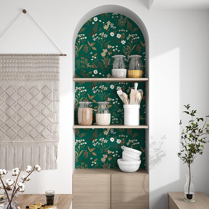 Laatse Dark Floral Wallpaper Peel and Stick 17.5in x 118in Vintage Green Gold - Image 2