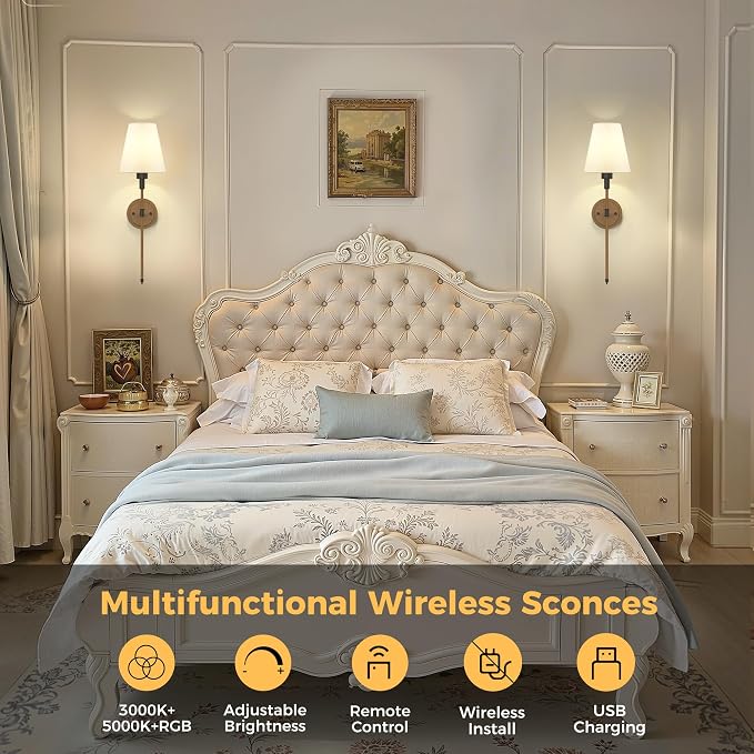 DORESshop Battery Operated Wall Sconce Set of 2, Wireless Wall Light Easy to - Image 4