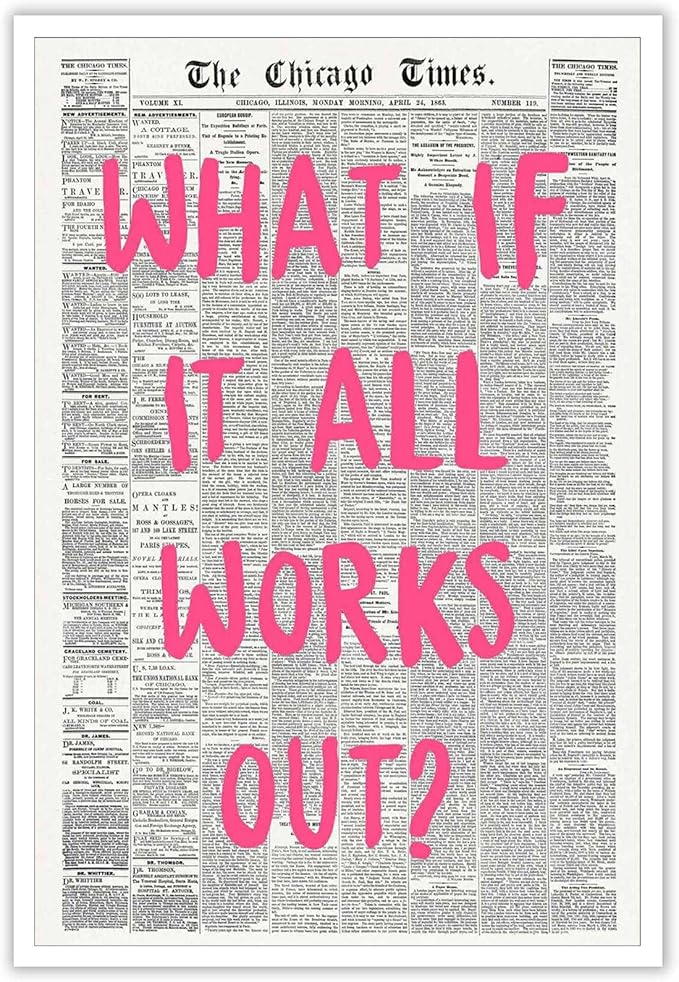 Drimiler What If It All Works Out Poster Retro Newspaper Pink Font Canvas Wall by Drimiler