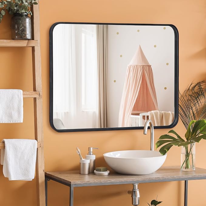 ZenStyle Black Metal Framed Rectangular Wall Mirror 24" x 36" Bathroom Mirror - Image 9