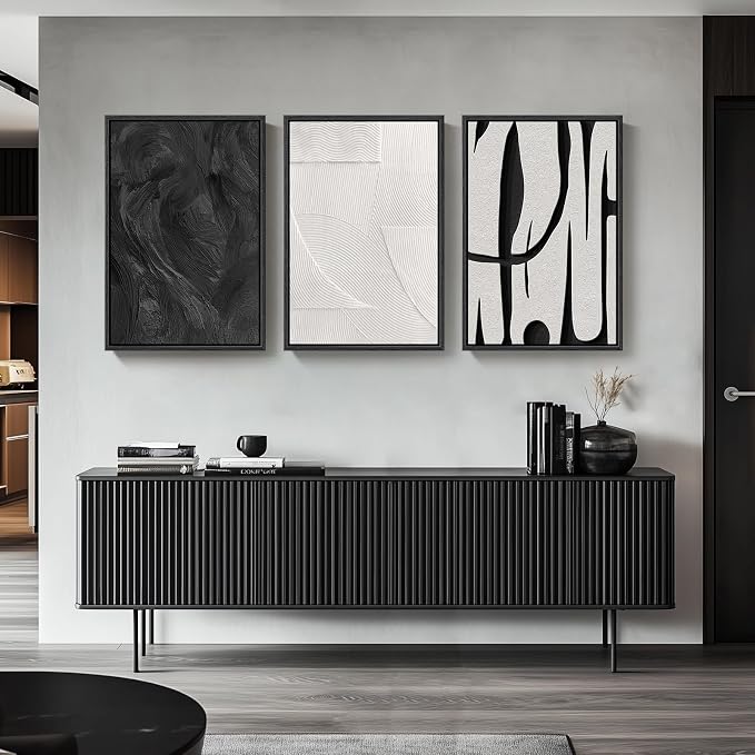 Large Framed Black and White Abstract Wall Art - Image 4