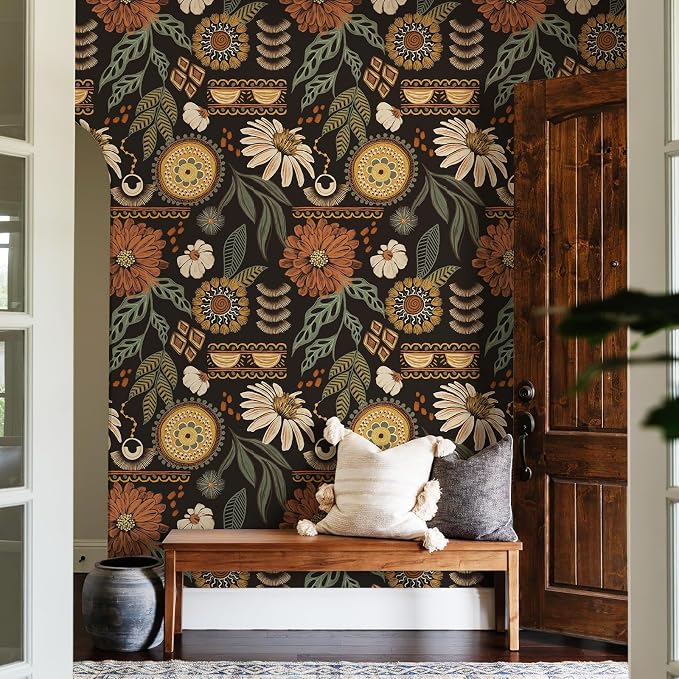 JiffDiff Boho Wallpaper Peel and Stick 17.3" x 400" Vintage Sun Floral Retro - Image 6