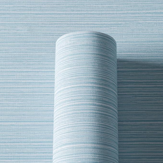 Grasscloth Textured Wallpaper Light Blue Peel and Stick 24inX393in Fabric Wall - Image 3