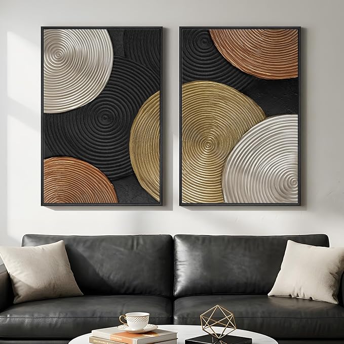 Large Framed Abstract Circles Wall Art Set of 2 by MXART