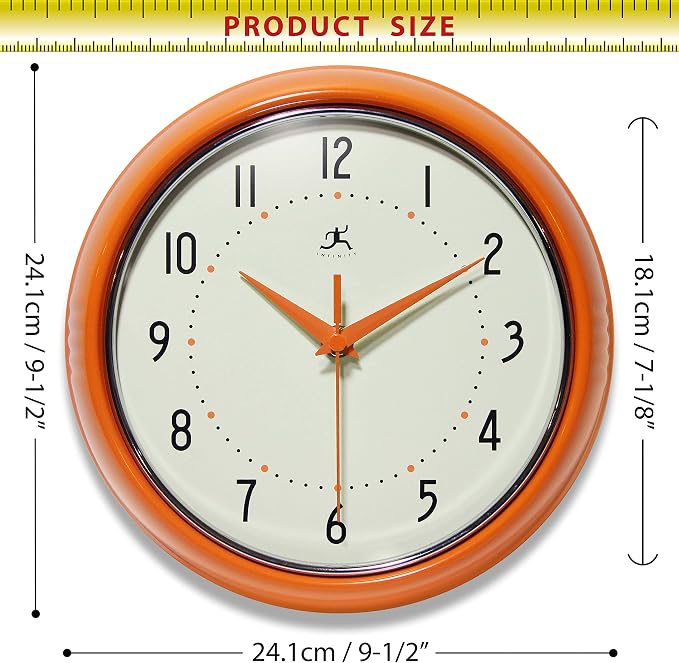 Infinity Instruments LTD. Retro 9 inch Silent Sweep Non-Ticking Mid Century - Image 4