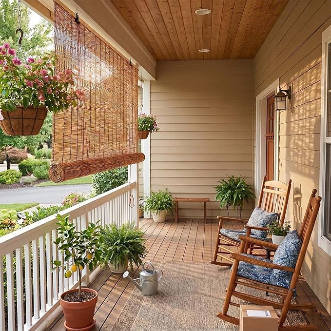 Outdoor Bamboo Roller Blinds, Retro Breathable Reed Shades - Image 7