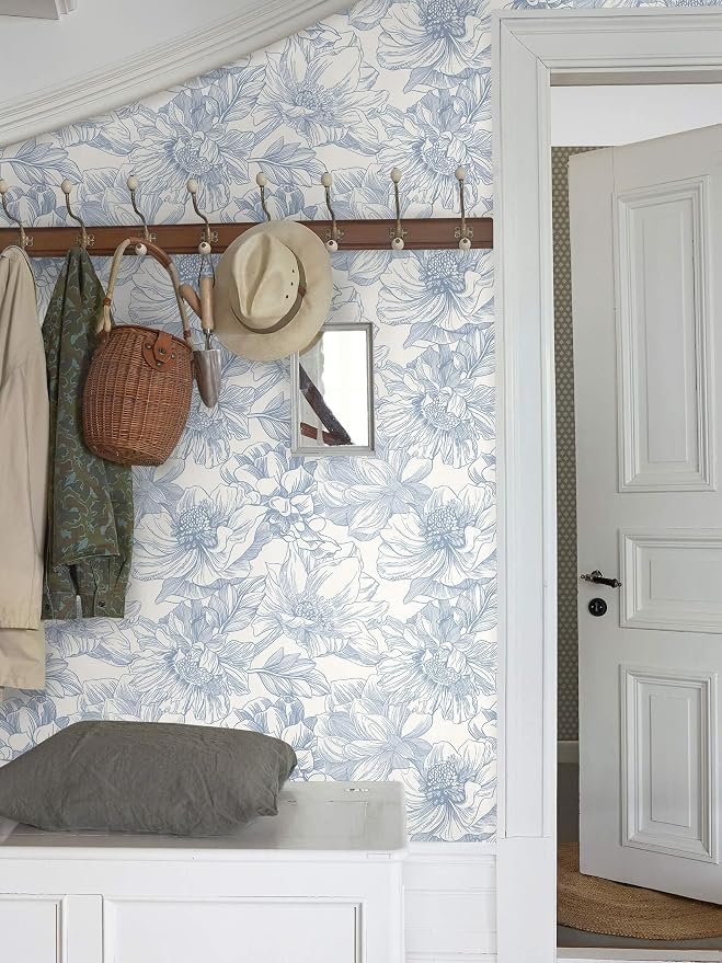 Ismoon Vintage Floral Wallpaper Peel and Stick Beige and Blue Contact Paper - Image 5