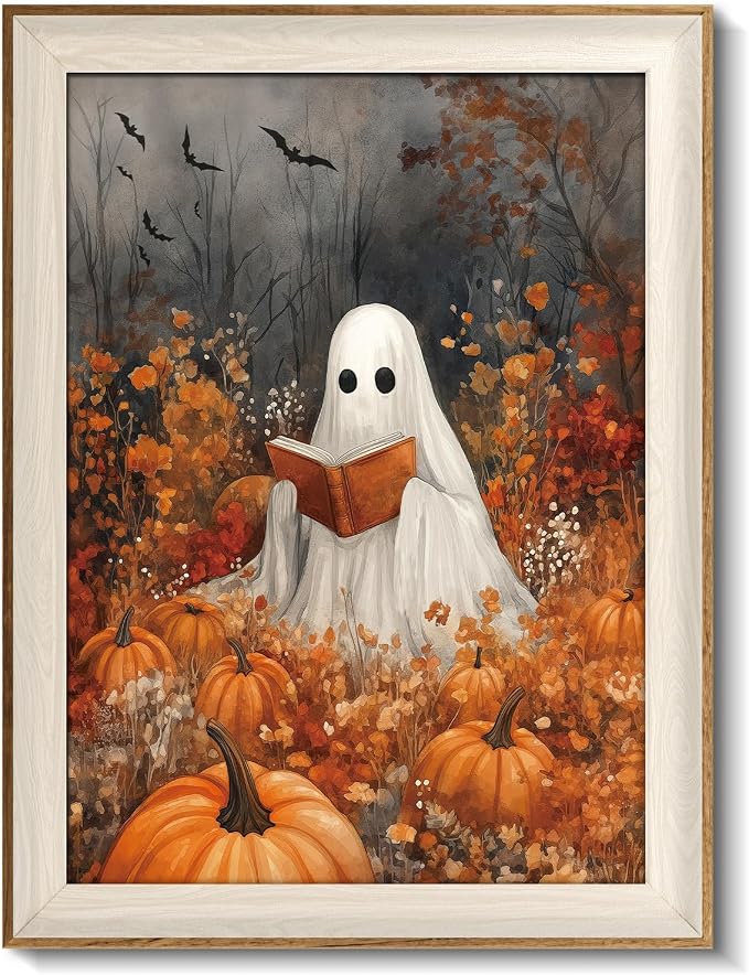 VIYYIEA Framed Wall Art for Living Room, Reading Ghost Canvas Prints, Autumn by VIYYIEAART