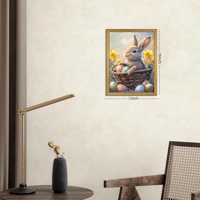 Easter Bunny Wall Art, Cute Rabbit Canvas Wall Decor Painting, Easter Eggs - Image 2