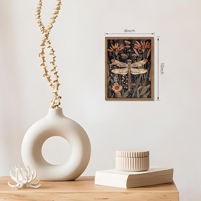 Vintage Framed Dragonfly Wall Art, Dark Academia Insect Art Print, Modern - Image 3