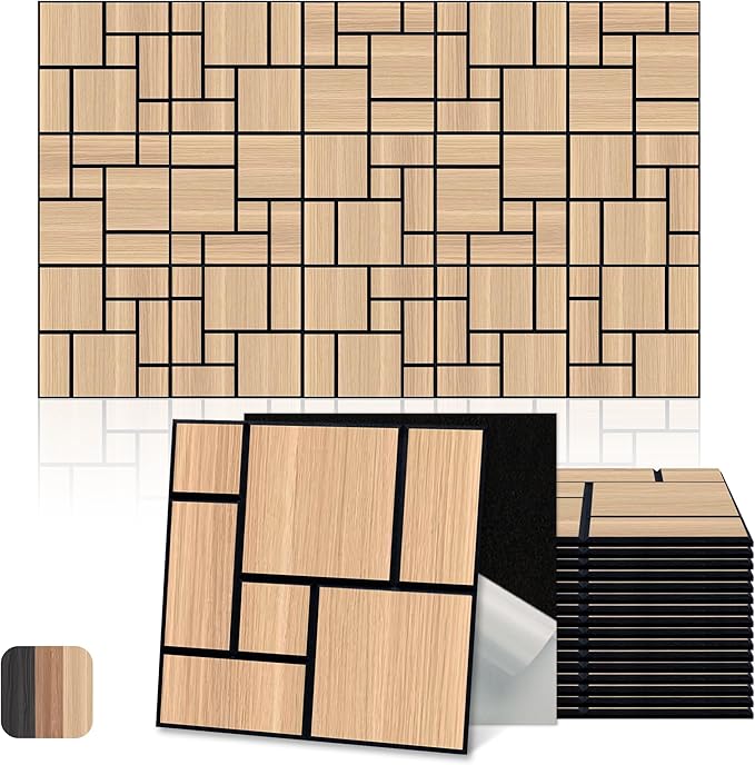 Mollywell Acoustic Panels, PVC Wood-Grain Decor, 12x12 Inch Carved Pattern by Mollywell