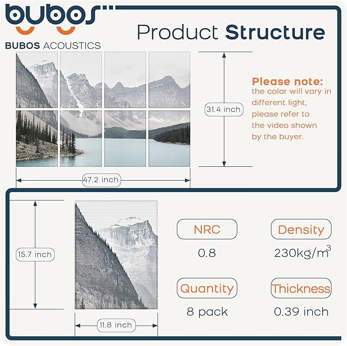 BUBOS 8 Pack Art Acoustic Panels Soundproof Wall Panel, 47.2X31.4 Inches Sound - Image 2