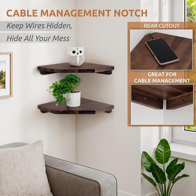 Demigo Hexagon Corner Floating Shelves Wall Mount – Solid Acacia Wood - Image 3