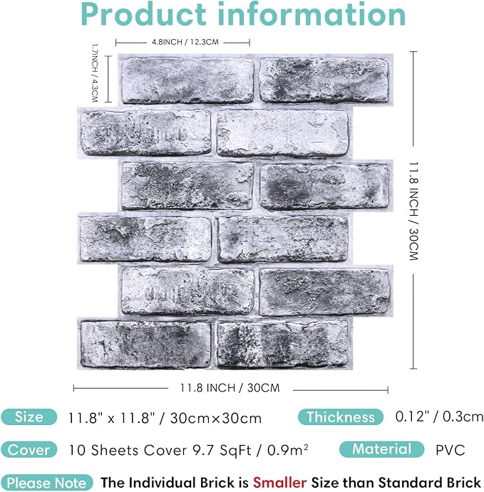Commomy 3D Faux Brick Wall Panels Peel and Stick - Image 4