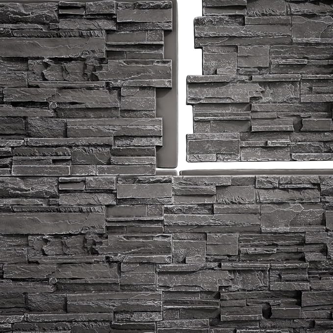 EverStone Cascade Faux Stone Panel, 48 5/8"W x 24 3/4"H x 1 1/4"D, Graphite - Image 11