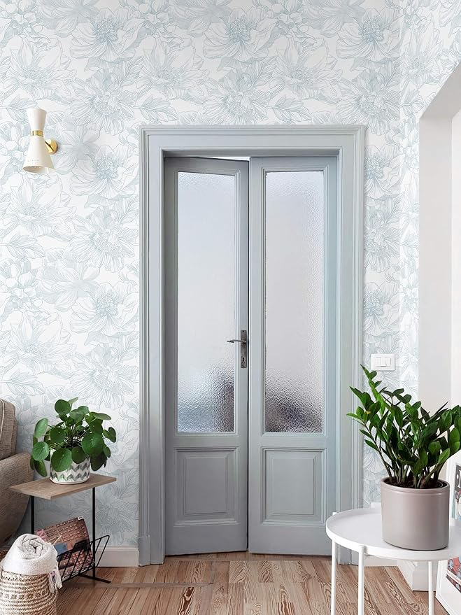 Ismoon Large Floral Peel and Stick Wallpaper Boho White and Blue Contact Paper - Image 6