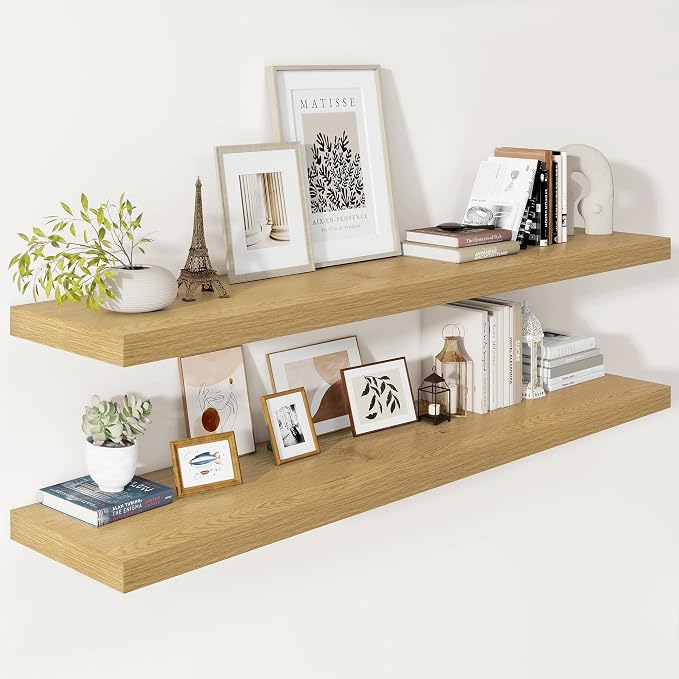 Vivelove 12 Inch Deep Floating Shelves 55 inch Long, 2 Inch Thick Wall Shelves by VIVELOVE