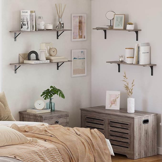 DINZI LVJ Long Wall Shelves, 31.5 Inch Wall Mounted Shelves Set of 2, - Image 7