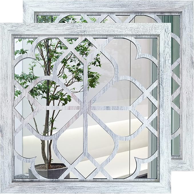 Wocred 2 PCS Square Wall Mirror, Gorgeous Rustic Farmhouse Accent Mirror by Wocred