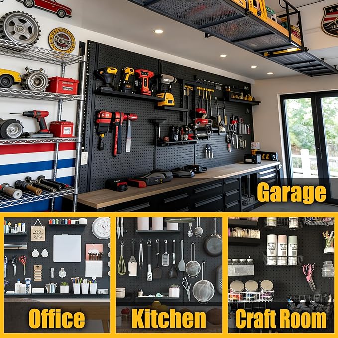 Spampur Peg Board, 6 Pack Metal Pegboard Panels Black Pegboards Wall Organizer - Image 8