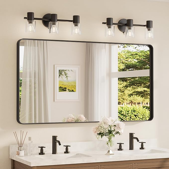 TETOTE 55 x 30 Inch Bathroom Mirror, Matte Black Modern Metal Frame Rectangle by TETOTE