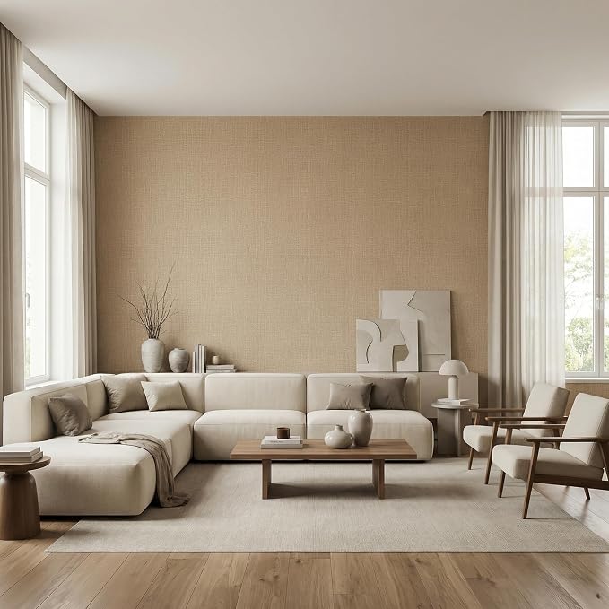 WADILE Grasscloth Peel and Stick Wallpaper 23.6in x 472in, Textured Contact - Image 3