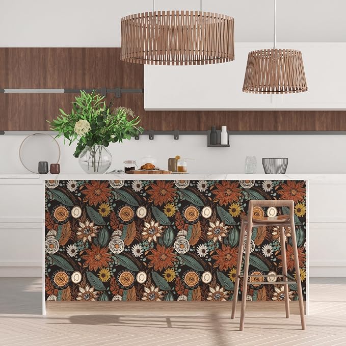Laatse Rustic Boho Wallpaper Peel and Stick, Vintage Dark Brown Floral Contact - Image 5
