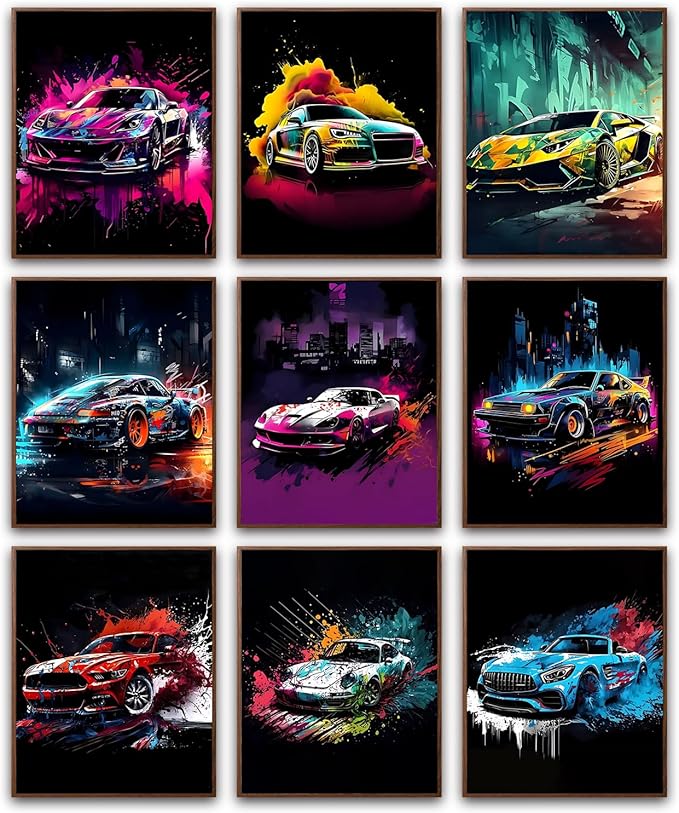 tgguytiy 9pcs Car Wall Art Prints Racing Car Canvas Posters Fashion Wall Decor by Unknown