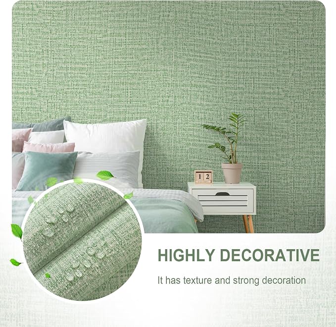 Guvana Grasscloth Peel and Stick Wallpaper Green Textured Contact Paper Modern - Image 3