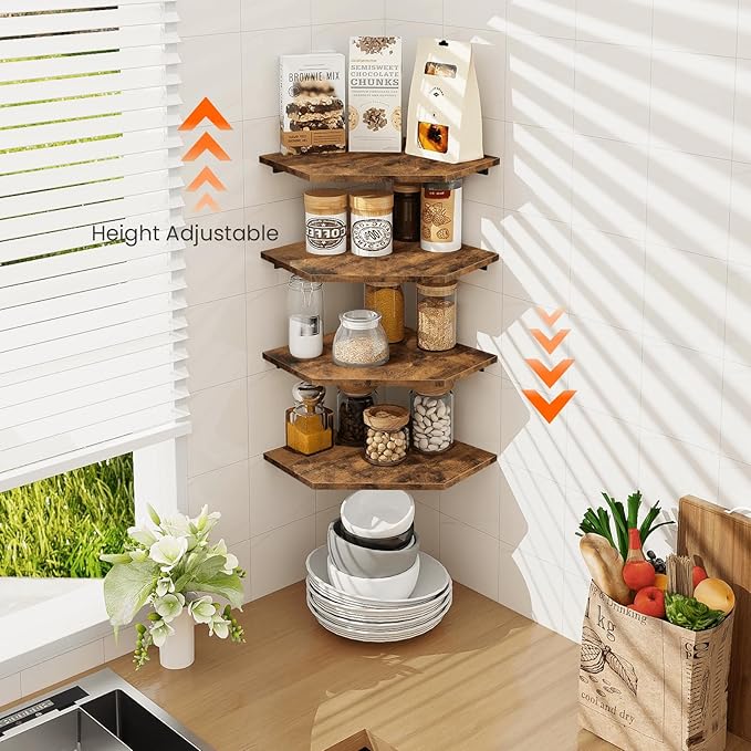 Homode Corner Shelf Wall Mount, Wood Corner Hanging Shelves - Image 5