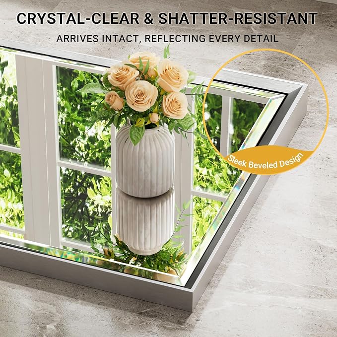 48 x 36 Silver Bathroom Mirror, Large Beveled Silver Bathroom Vanity Mirror - Image 3
