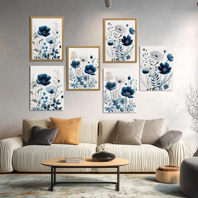 LLEEMPI Navy Blue Floral Wall Art Set of 3, Modern Wildflower Wall Decor - Image 6